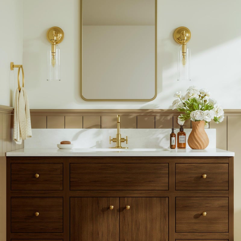 Phiestina Brushed Gold 2-Handle 4 Inch Centerset Single Hole Bathroom Faucet with Drain,Deck Plate and Supply Hoses, Fit for 1 or 3 Hole, SGF002-10-BG - Image 2